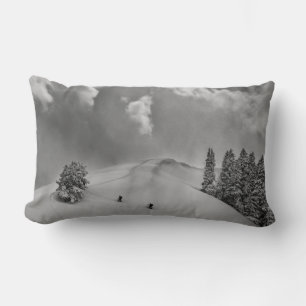 Backcountry Ski Climbers in fresh powder Lumbar Pillow