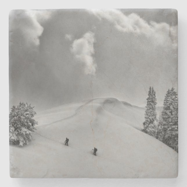 Backcountry Ski Climbers in fresh powder Stone Coaster (Front)