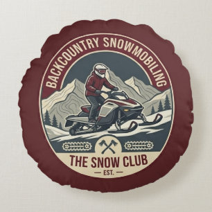 Backcountry Snowmobiling Adventure Badge Round Pillow