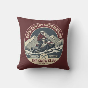 Backcountry Snowmobiling Adventure Badge Throw Pillow