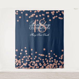 Backdrop 18th Birthday Rose Gold Navy Confetti Tapestry