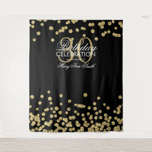 Backdrop 30th Birthday Gold Black Confetti Tapestry