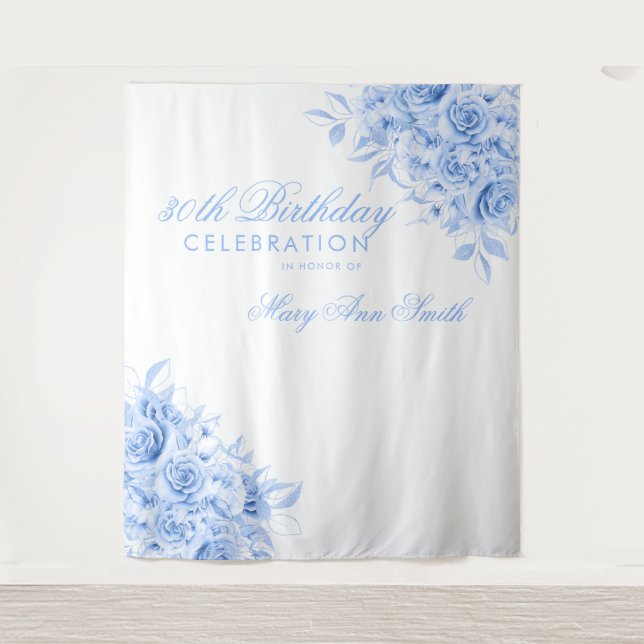 Backdrop 30th Birthday Party Floral Navy Blue  Tapestry (Front)