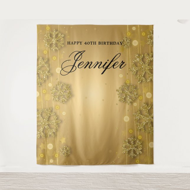 Backdrop 40th Birthday Gold Winter Glitter Tapestry (Front)