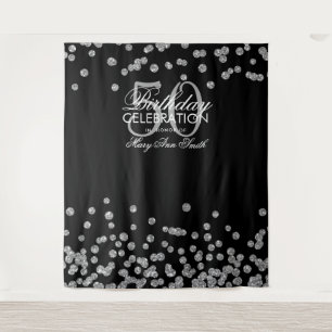 Backdrop 50th Birthday Silver Black Confetti Tapestry