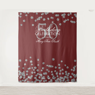 Backdrop 50th Birthday Silver Burgundy Confetti Tapestry