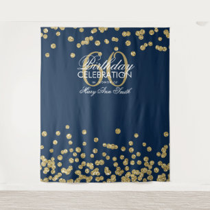 Backdrop 60th Birthday Gold Navy Blue Confetti Tapestry