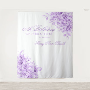Backdrop 60th Birthday Party Floral Purple Tapestry
