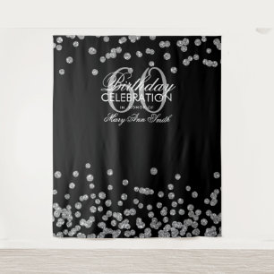 Backdrop 60th Birthday Silver Black Confetti Tapestry