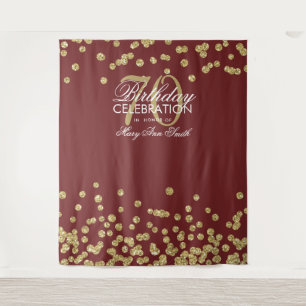 Backdrop 70th Birthday Gold Burgundy Confetti Tapestry