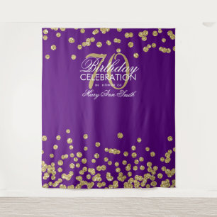 Backdrop 70th Birthday Gold Purple Confetti Tapestry