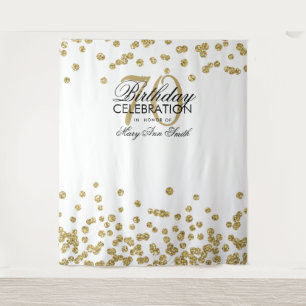Backdrop 70th Birthday Gold White Confetti Tapestry