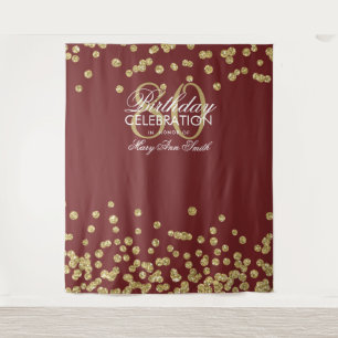 Backdrop 80th Birthday Gold Burgundy Confetti Tapestry