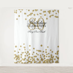 Backdrop 80th Birthday Gold White Confetti Tapestry