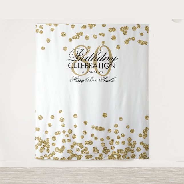 Backdrop 80th Birthday Gold White Confetti Tapestry (Front)