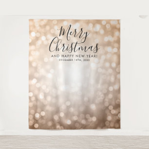 Backdrop Christmas Holiday Rose Gold Bokeh Lights Tapestry