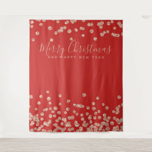 Backdrop Christmas Rose Gold Red Confetti Tapestry