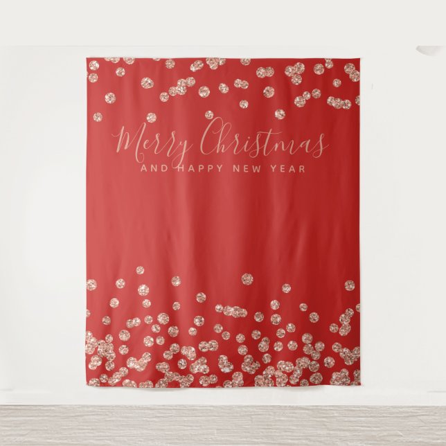Backdrop Christmas Rose Gold Red Confetti Tapestry (Front)