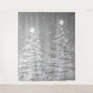 Backdrop Christmas Sparkling Trees Silver  Tapestry