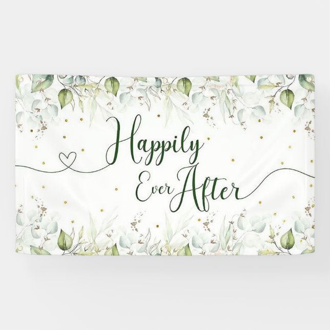 Backdrop for Wedding Eucalyptus Leaves Gold Dots Banner (Horizontal)