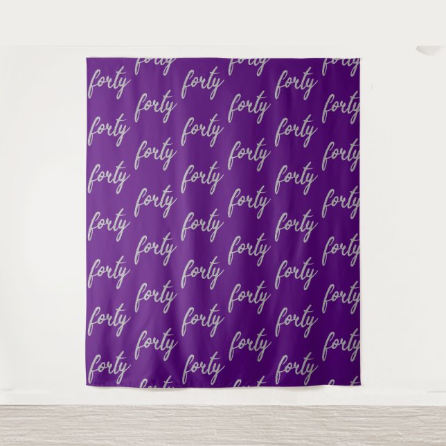Backdrop "Forty" 40th Birthday Silver Purple Tapestry (Front)