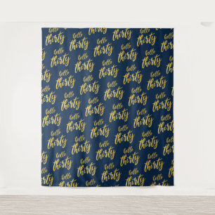 Backdrop Gold Navy "Hello Thirty" Birthday Tapestry