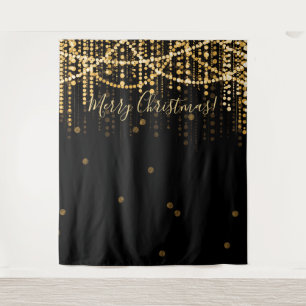 Backdrop Merry Christmas Party Gold String Lights Tapestry