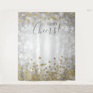 Backdrop New Year's Eve Gold Silver Winter Glitter Tapestry