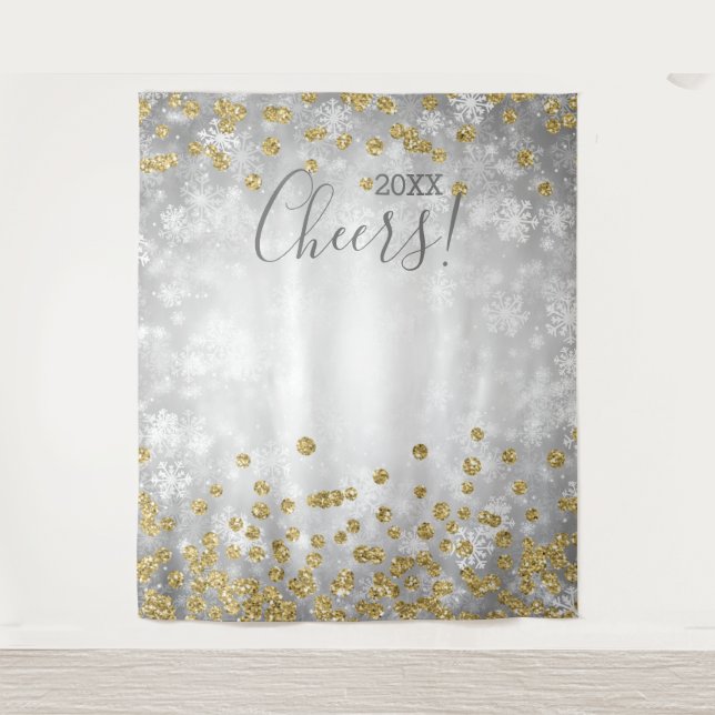 Backdrop New Year's Eve Gold Silver Winter Glitter Tapestry (Front)