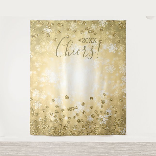 Backdrop New Year's Eve Party Gold Winter Glitter Tapestry (Front)