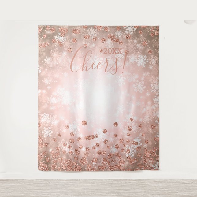 Backdrop New Year's Eve Rose Gold Winter Glitter Tapestry (Front)