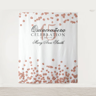 Backdrop Quinceanera Party Rose Gold Confetti Tapestry