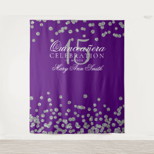 Backdrop Quinceanera Party Silver Purple Confetti Tapestry