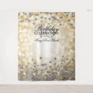 Backdrop Sweet 16 Gold Silver Lights Confetti Tapestry