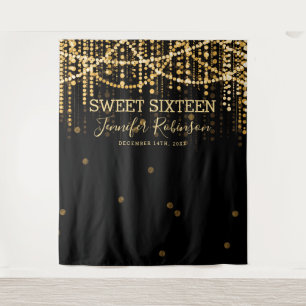 Backdrop Sweet 16 Gold String Lights Tapestry