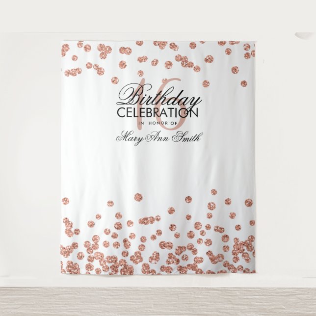 Backdrop Sweet 16 Rose Gold Glitter Confetti Tapestry (Front)