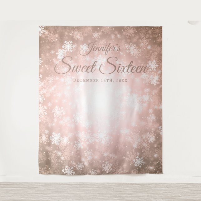Backdrop Sweet 16 Rose Gold Winter Wonderland Tapestry (Front)