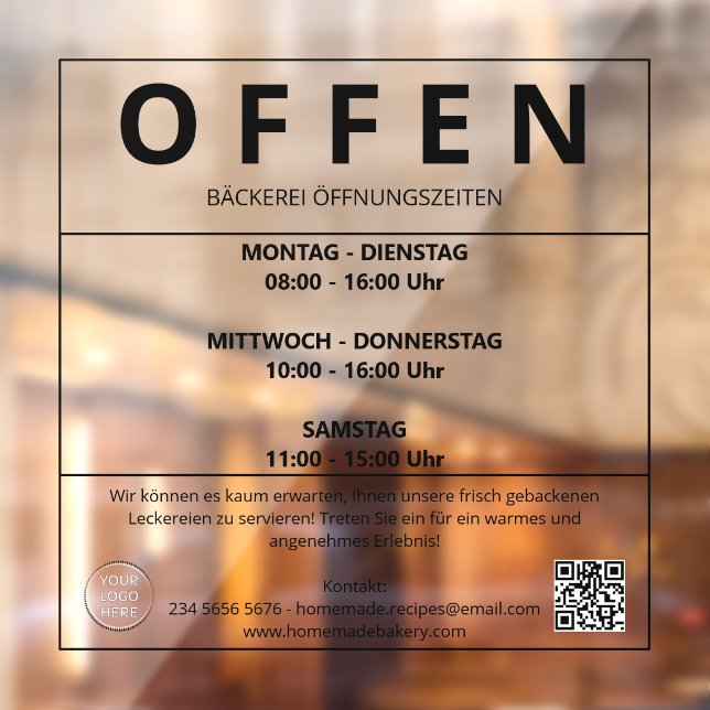 Bäckerei Öffnungszeiten Fensteraufkleber Window Cling (Sheet 2)