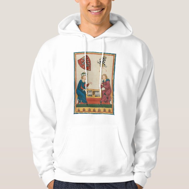 Backgammon Game, 14th Century Medieval Art Hoodie (Front)