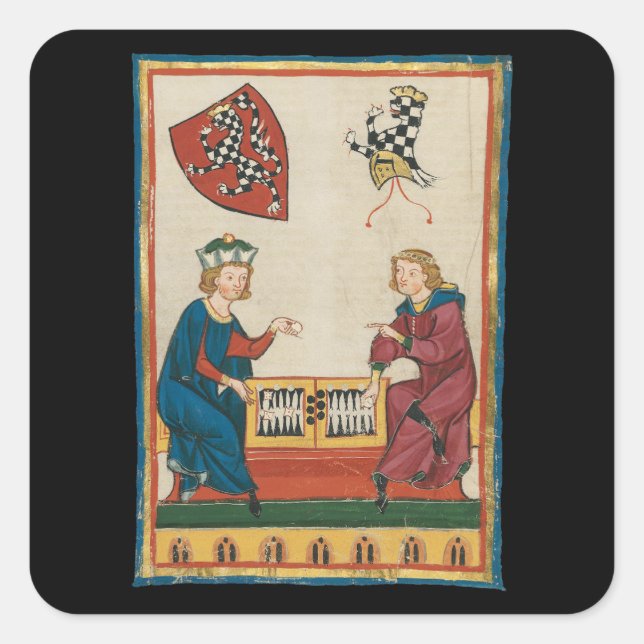 Backgammon Game, 14th Century Medieval Art Square Sticker (Front)