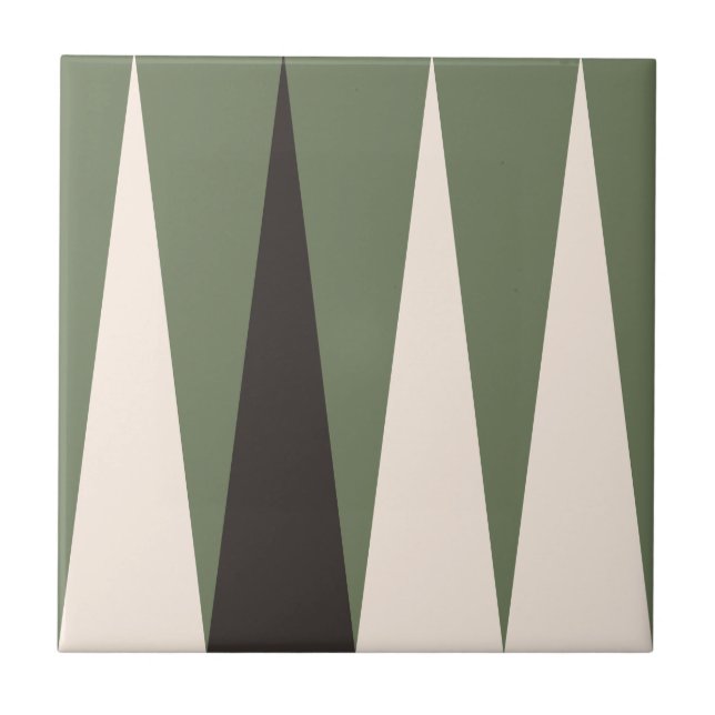 Backgammon Geometric Pattern Sage Green Modern Tile (Front)