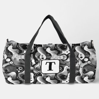 Background black & white abstract lines circles 4 duffle bag