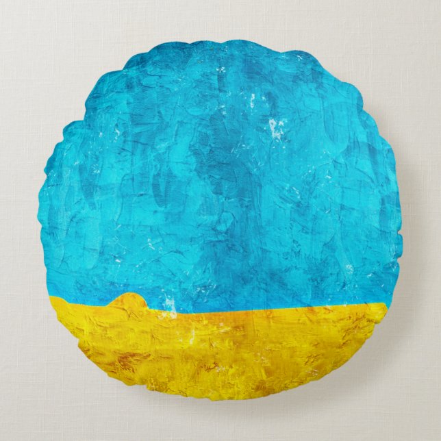 Background blue yellow art round pillow (Front)