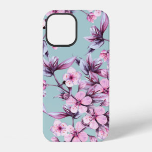 Background branch with pink cherry flowers. Seamle iPhone 12 Case
