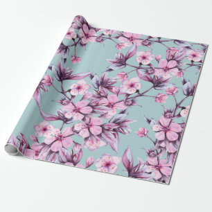 Background branch with pink cherry flowers. Seamle Wrapping Paper