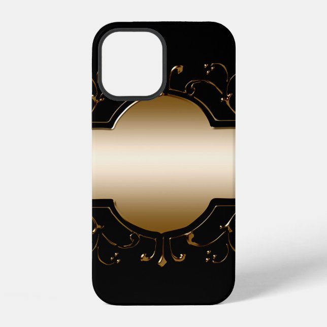 Background image gold frame black iPhone case (Back)