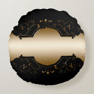 Background image gold frame black round pillow