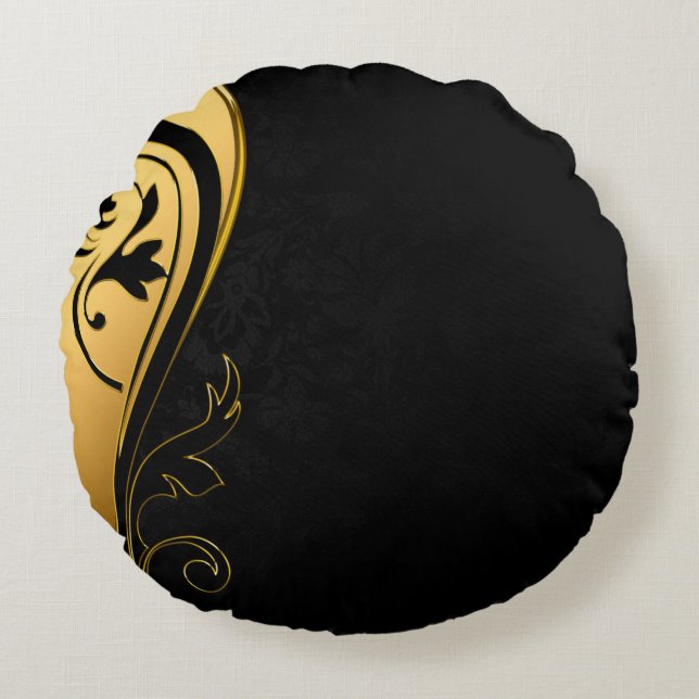 Background image gold frame floral round pillow (Front)