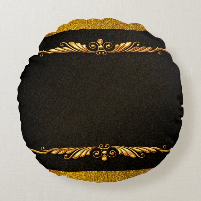Background image gold frame floral round pillow (Front)