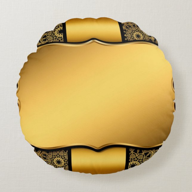 Background image gold frame round pillow (Front)